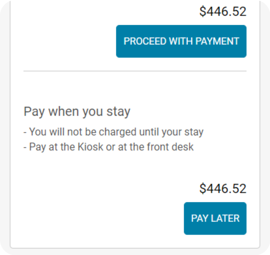 hotel payment later