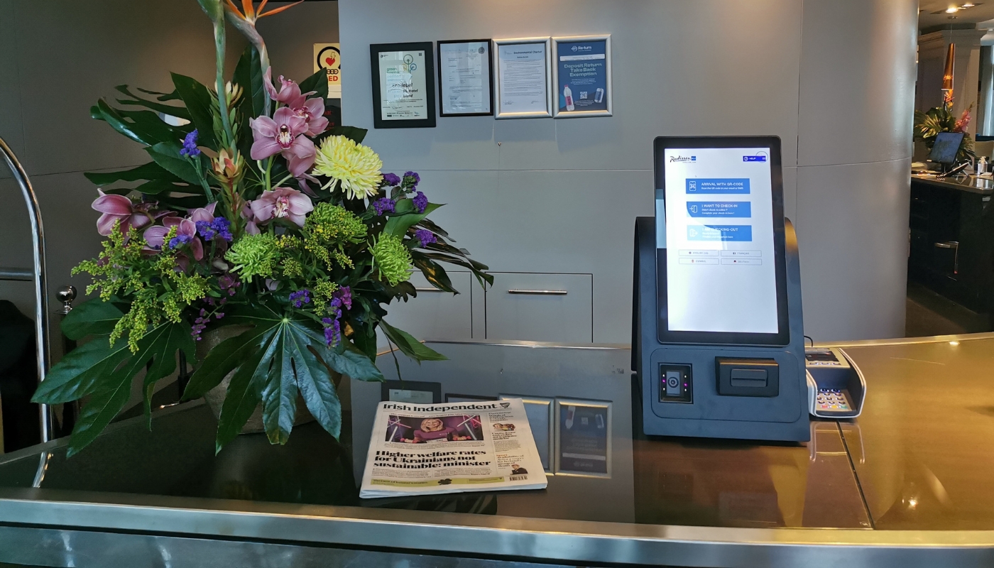 close-up of the 2100 kiosk at radisson blu cork